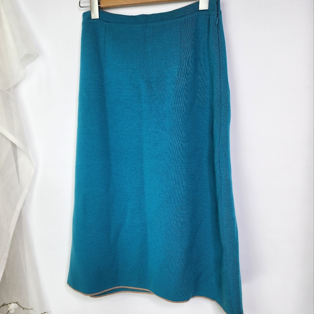 Lefin London size 12/14 aqua blue wool-blend A-line skirt - Picture 4 of 7